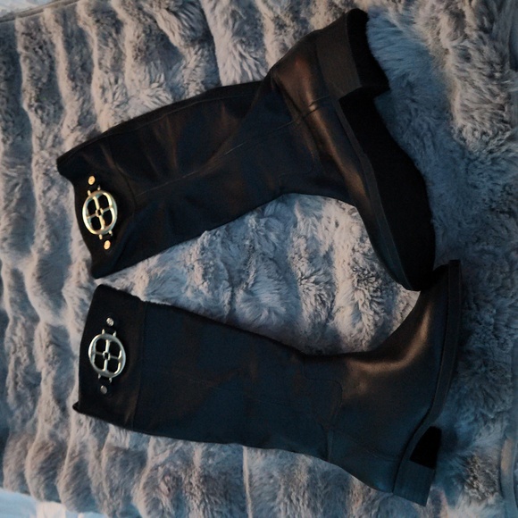 IMAN Size 7.5M Black Leather Riding Boots - Picture 1 of 7